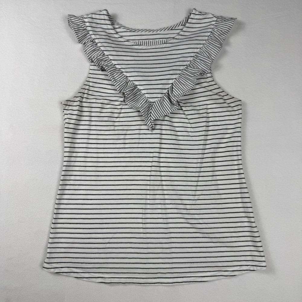Maeve Ruffle Striped Tank Top Small White Black Parisian Minimalist Aesthetic